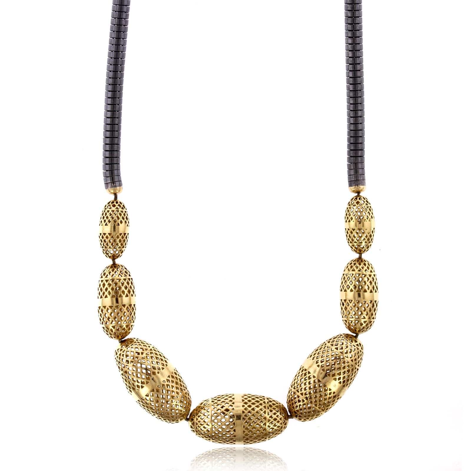 18K Yellow Gold Oval Bead Necklace