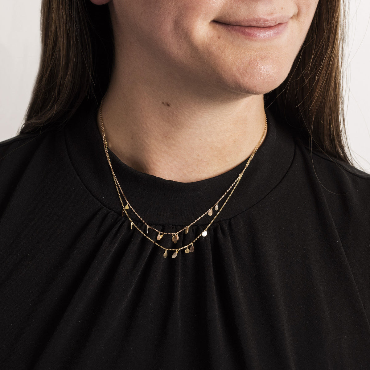 18K Tri-Color Raindrop Double Chain Necklace