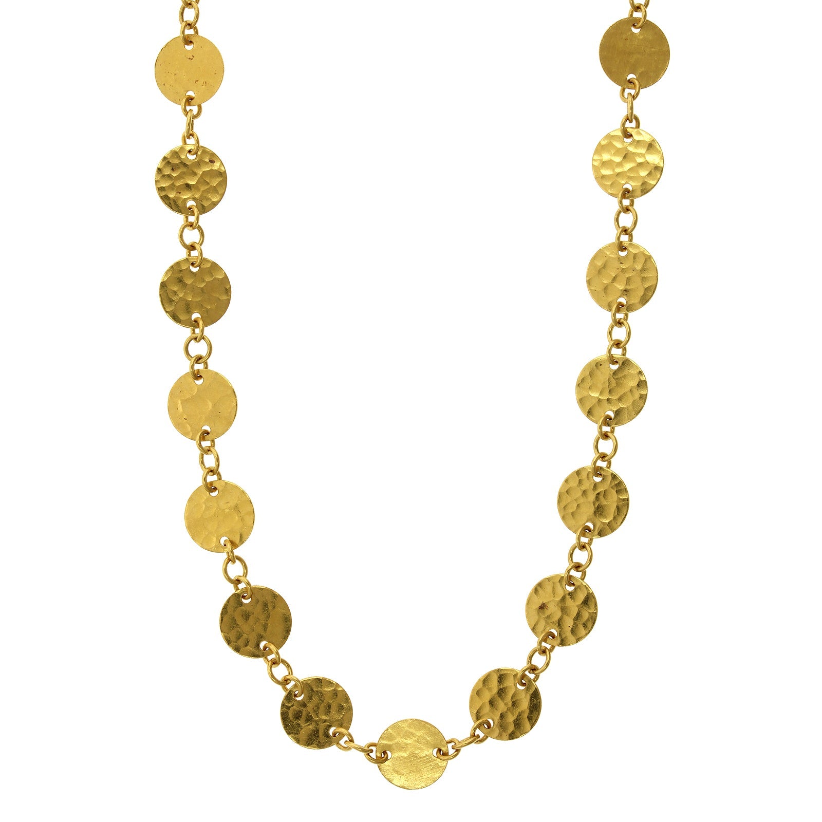 24K Yellow Gold Round Hammered Disc Chain, Long's Jewelers