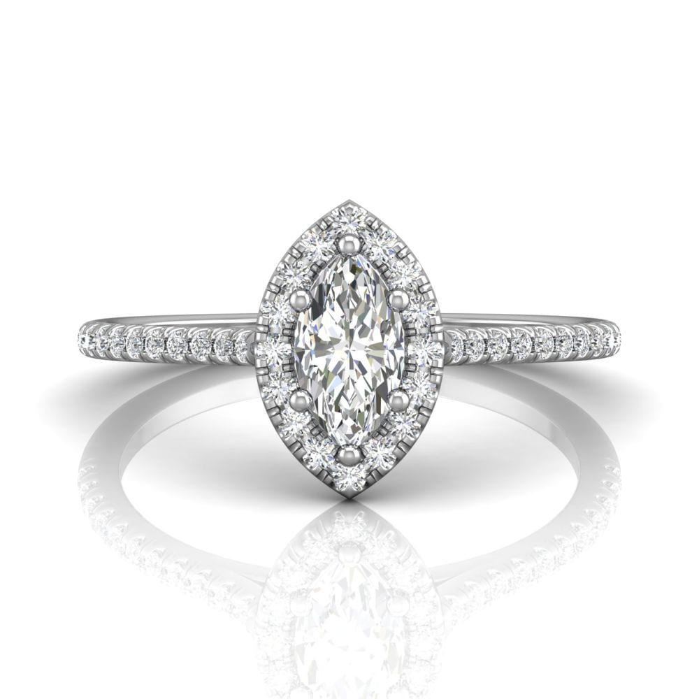 18K White Gold Marquise Cut Halo Engagement Ring