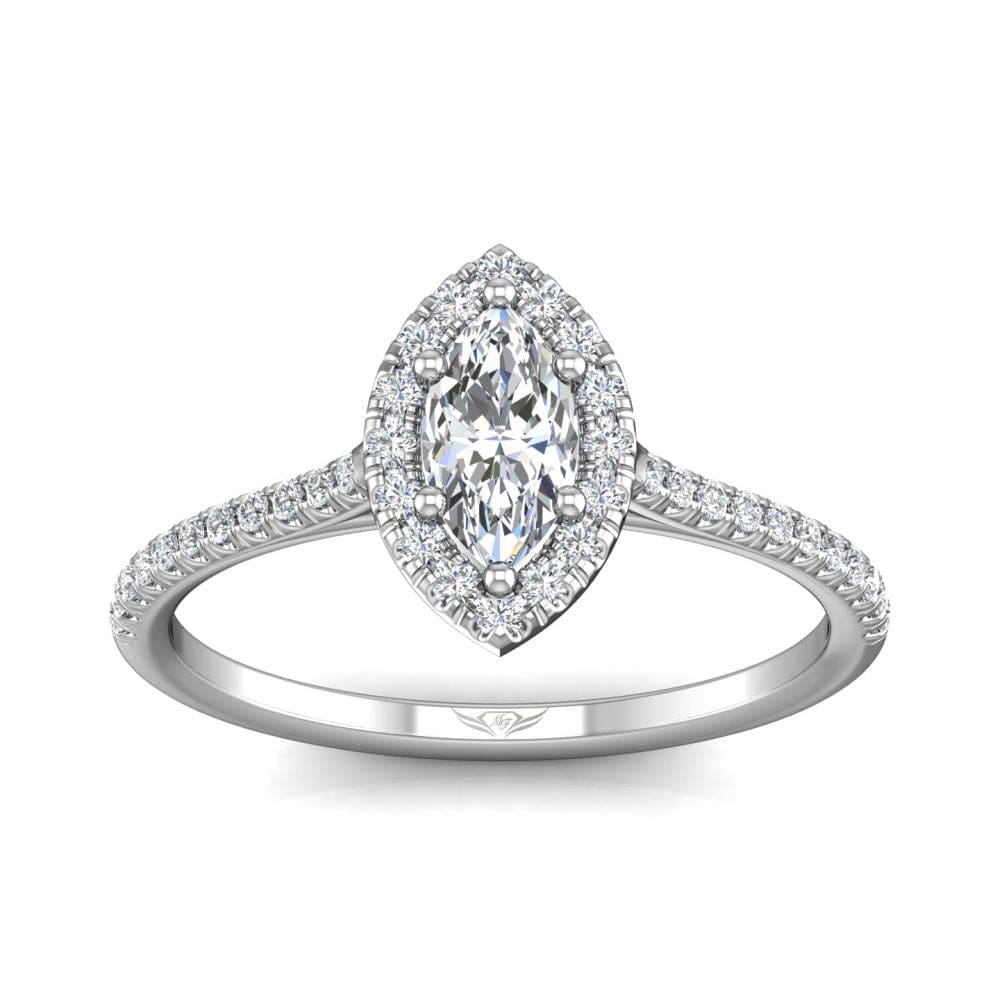 18K White Gold Marquise Cut Halo Engagement Ring