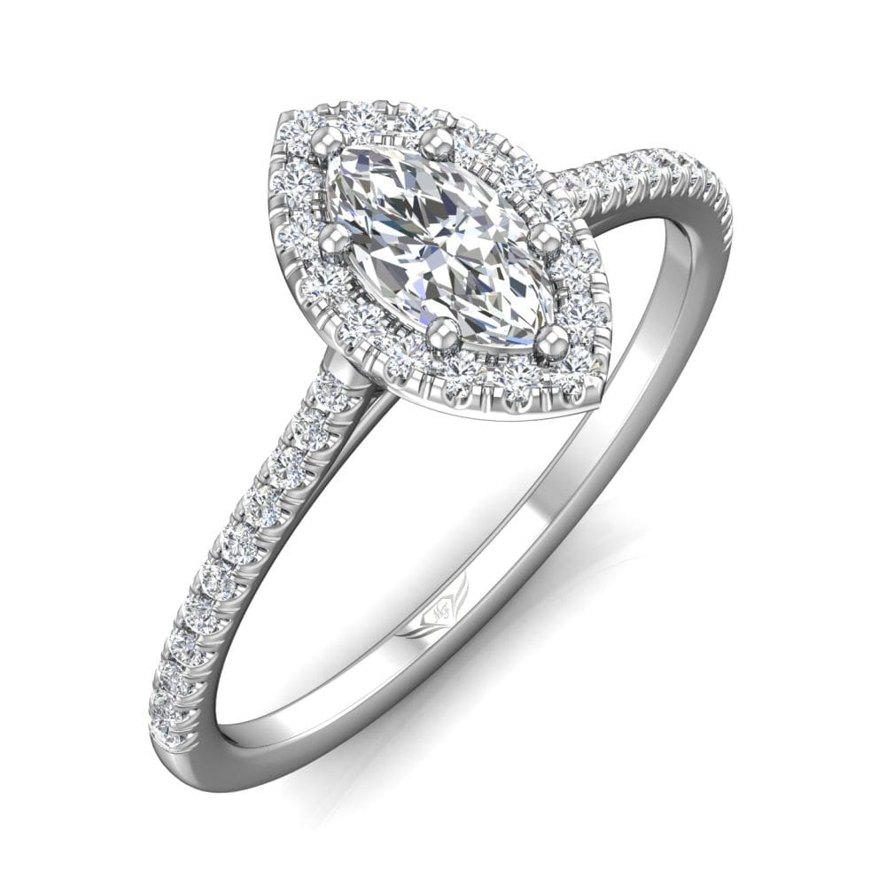 18K White Gold Marquise Cut Halo Engagement Ring