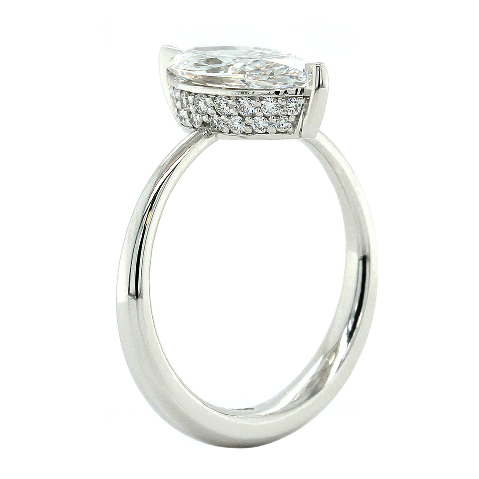 Platinum Solitaire Marquise Diamond Hidden Halo Engagement Ring