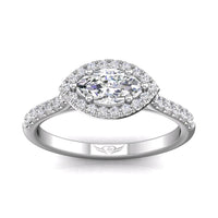 18K White Gold Marquise-Cut Halo Micro-Pave Engagement Ring