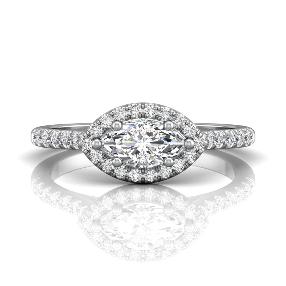 18K White Gold Marquise-Cut Halo Micro-Pave Engagement Ring