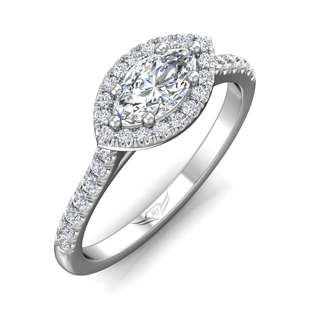 18K White Gold Marquise-Cut Halo Micro-Pave Engagement Ring