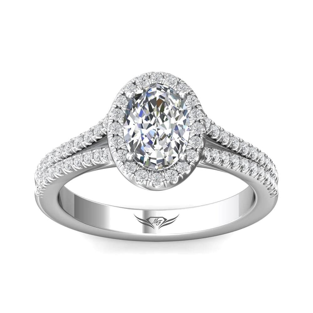 Platinum Oval Halo Micro-Pave Engagement Ring