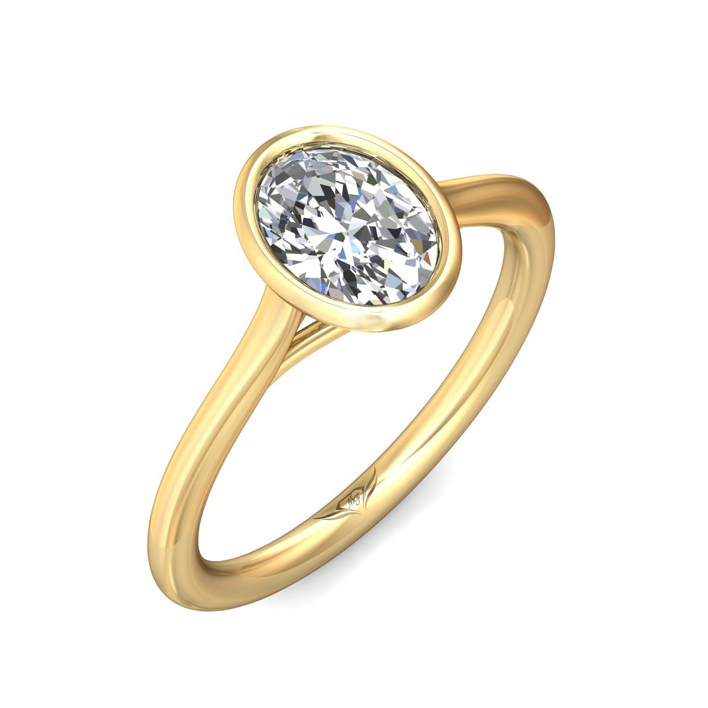 18K Yellow Gold Bezel Set Oval Diamond Engagement Ring