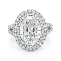 Platinum Split Shank Oval Double Halo Engagement Ring