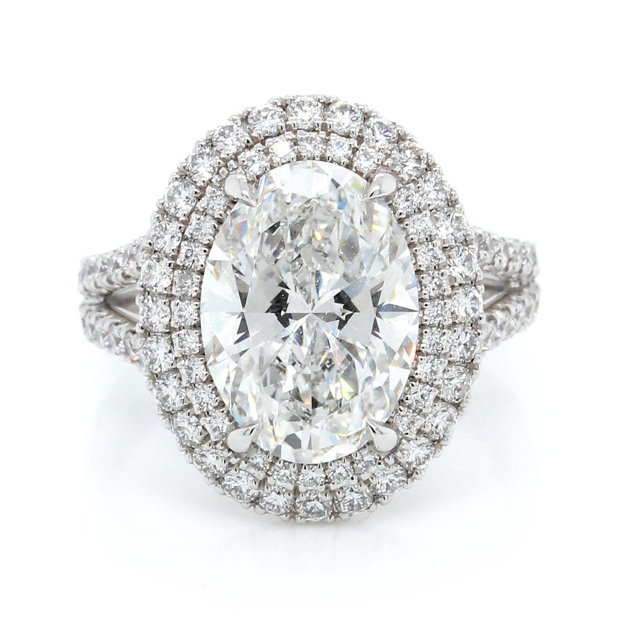 Platinum Split Shank Oval Double Halo Engagement Ring