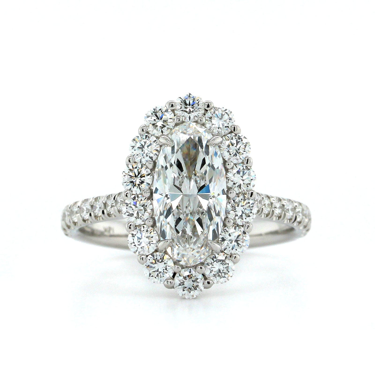 18K White Gold Oval Diamond Halo Engagement Ring, 18k white gold, Long's Jewelers