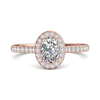 18K Rose Gold Oval Halo Micro-Pave Engagement Ring