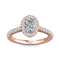 18K Rose Gold Oval Halo Micro-Pave Engagement Ring