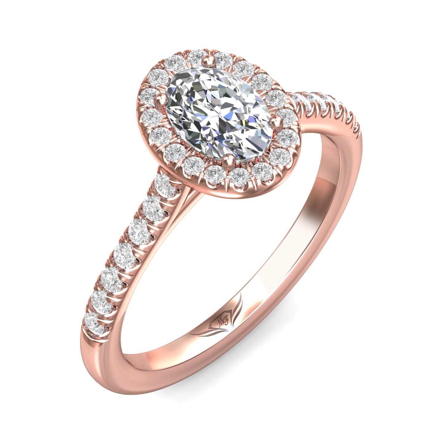 18K Rose Gold Oval Halo Micro-Pave Engagement Ring