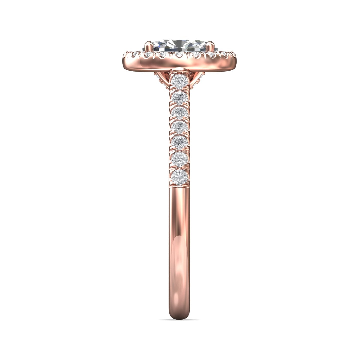 18K Rose Gold Oval Halo Micro-Pave Engagement Ring
