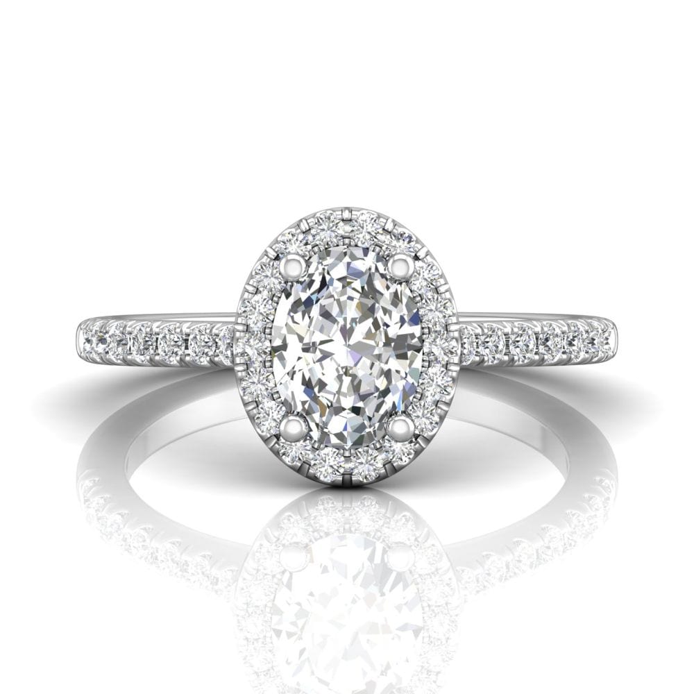 18K White Gold Oval Halo Micro-Pave Engagement Ring