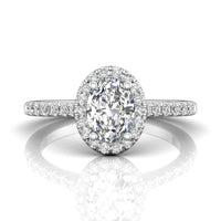 18K White Gold Oval Halo Micro-Pave Engagement Ring