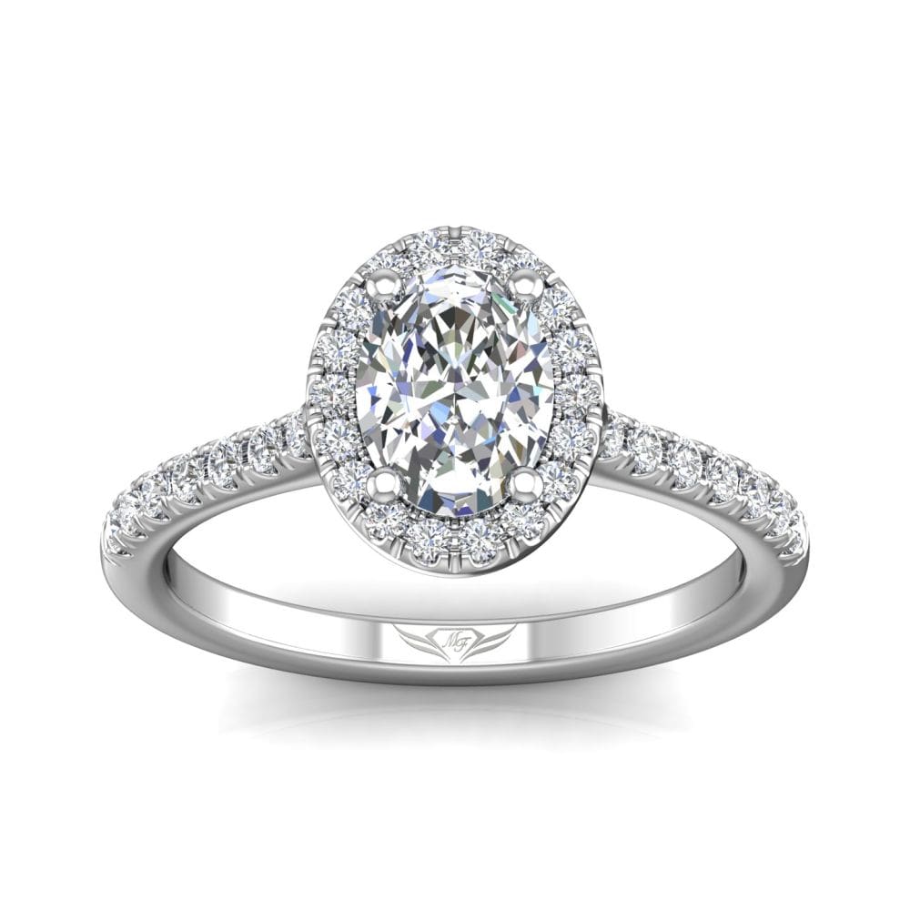 18K White Gold Oval Halo Micro-Pave Engagement Ring