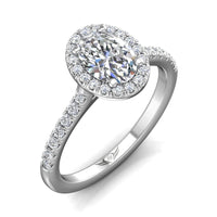 18K White Gold Oval Halo Micro-Pave Engagement Ring