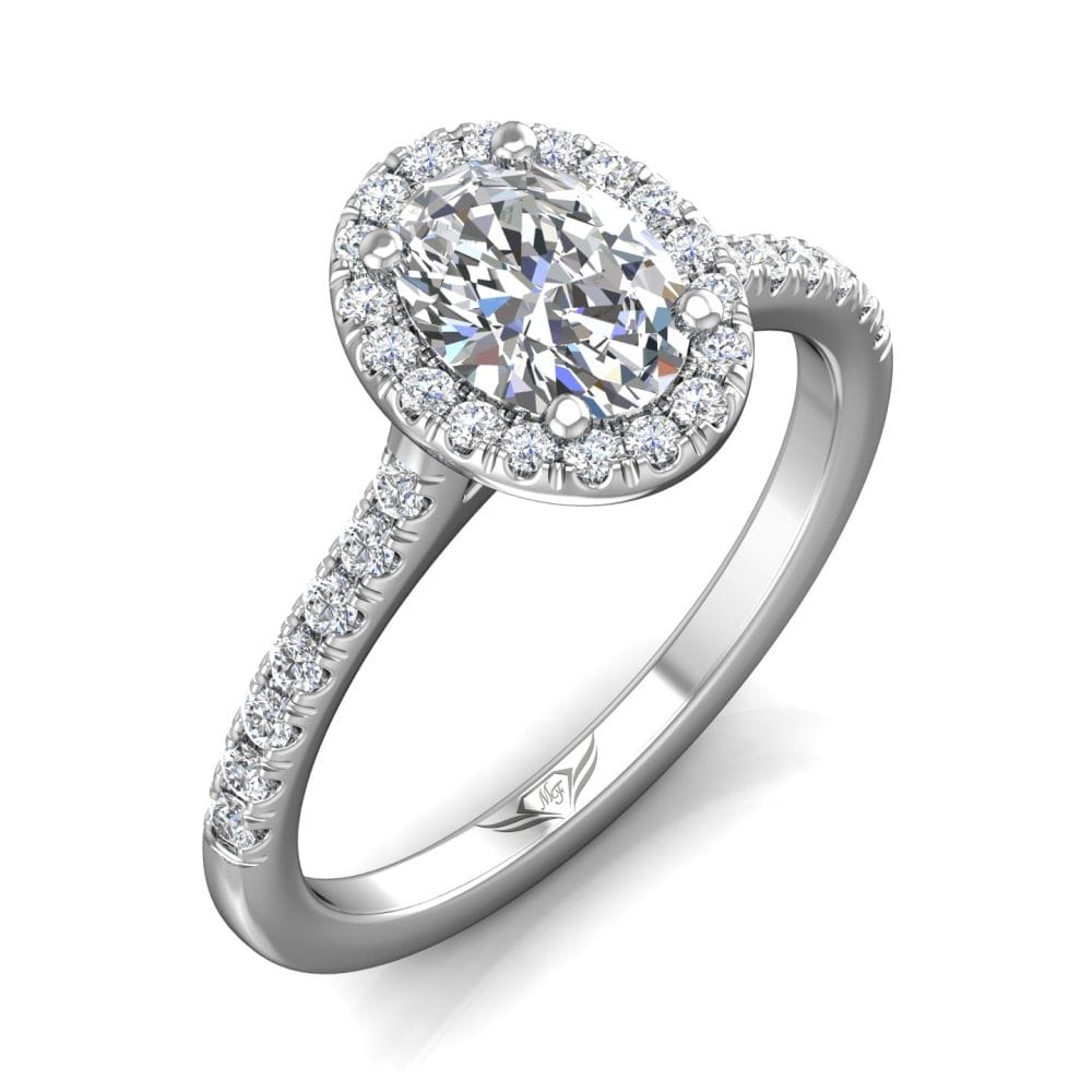 18K White Gold Oval Halo Micro-Pave Engagement Ring