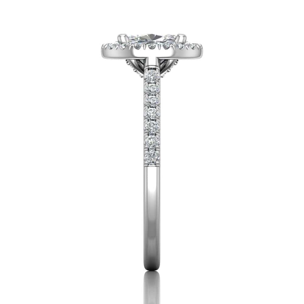 18K White Gold Oval Halo Micro-Pave Engagement Ring