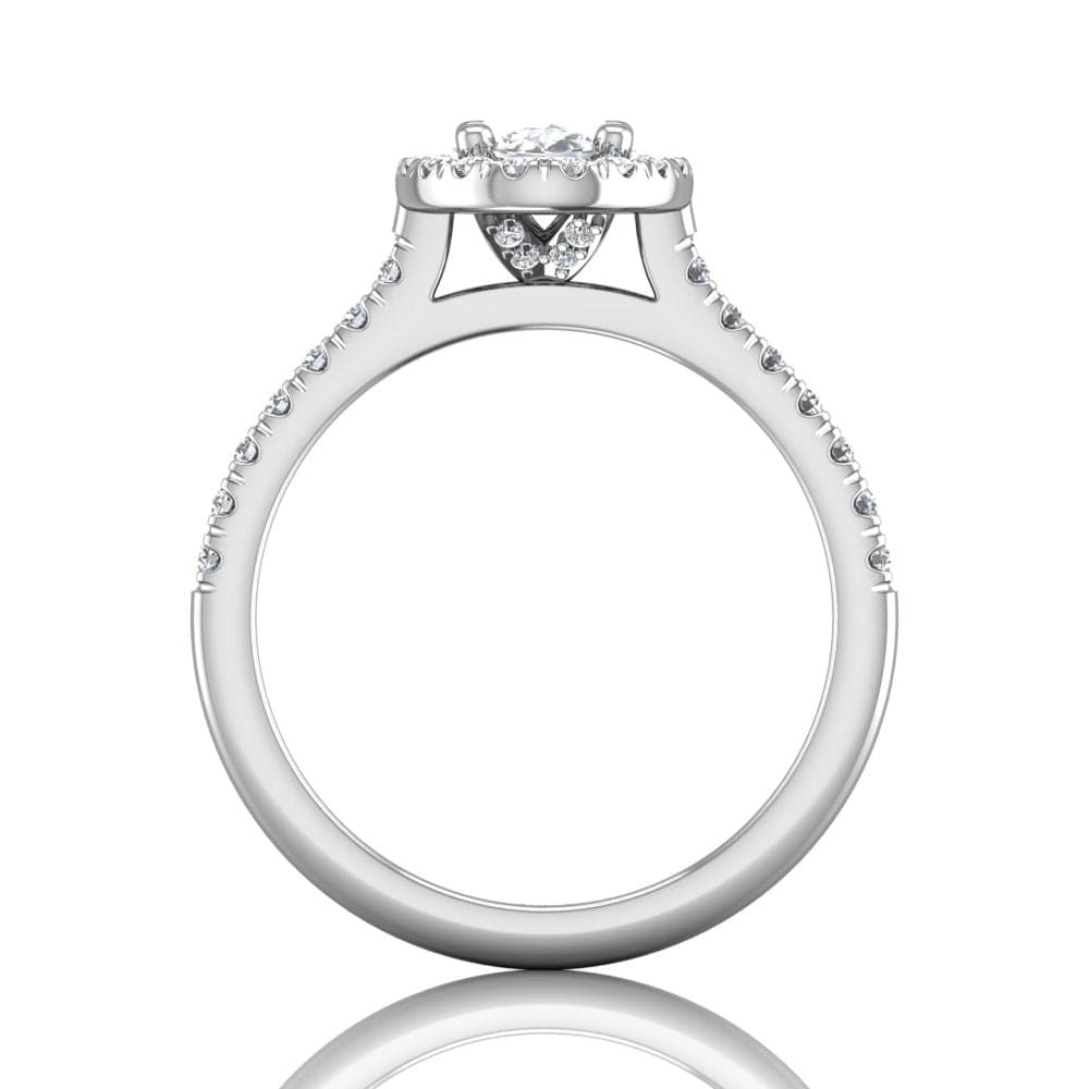 18K White Gold Oval Halo Micro-Pave Engagement Ring