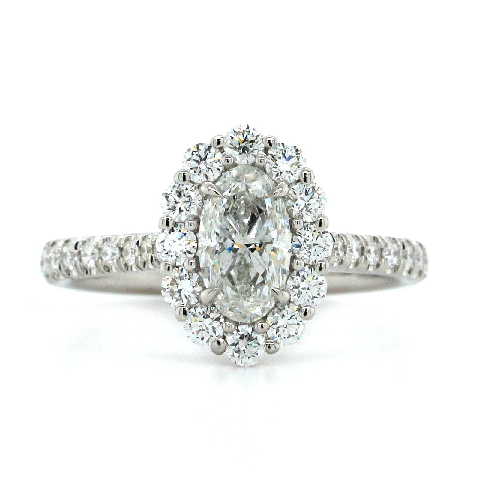 18K White Gold Oval Diamond Halo Engagement Ring, 18k white gold, Long's Jewelers
