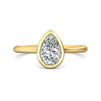 18K Yellow Gold Bezel Set Pear Shape Diamond Engagement Ring