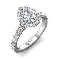 18K White Gold Pear Shaped Diamond Halo Engagement Ring