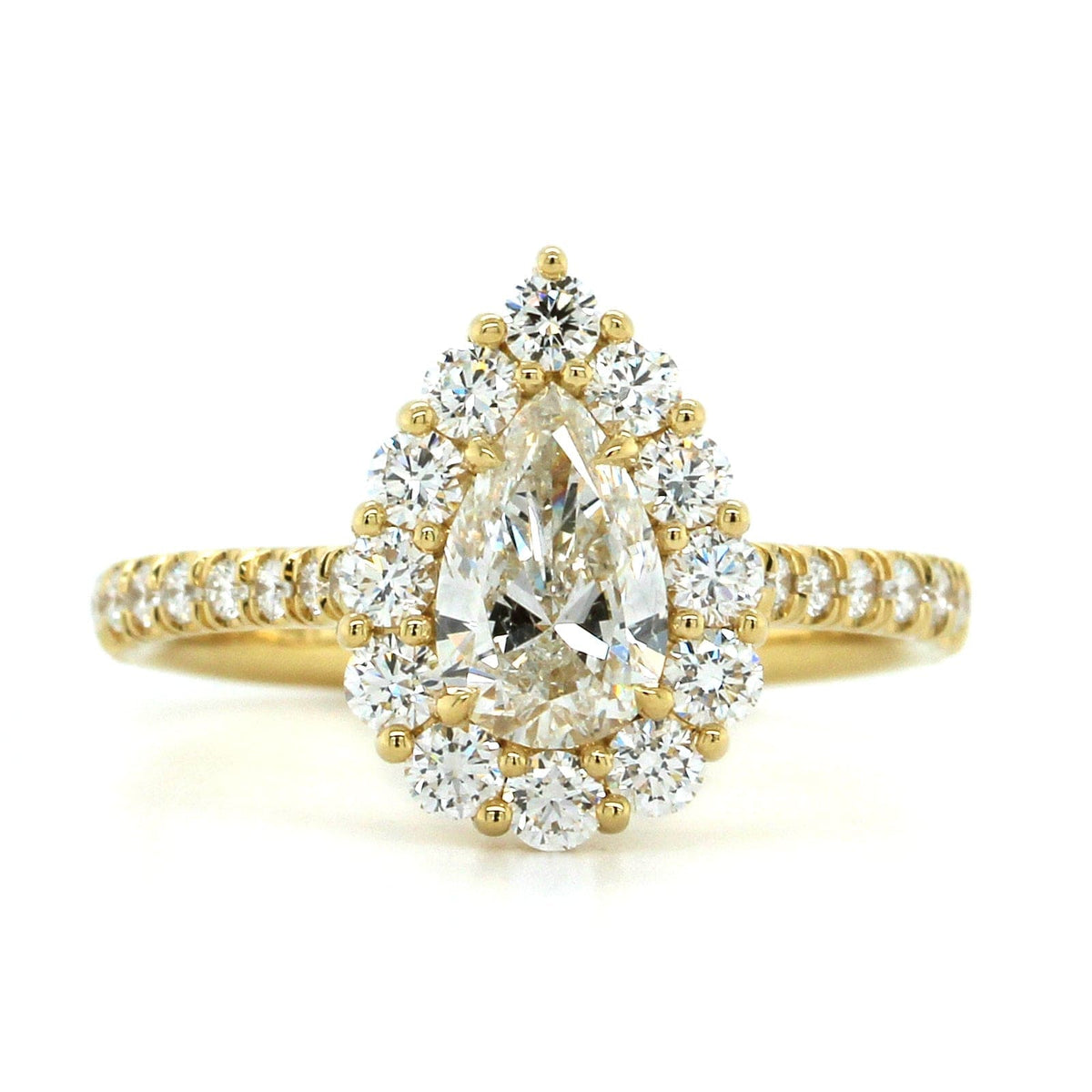 18K Yellow Gold Pear Shape Diamond Halo Engagement Ring, 18k yellow gold, Long's Jewelers
