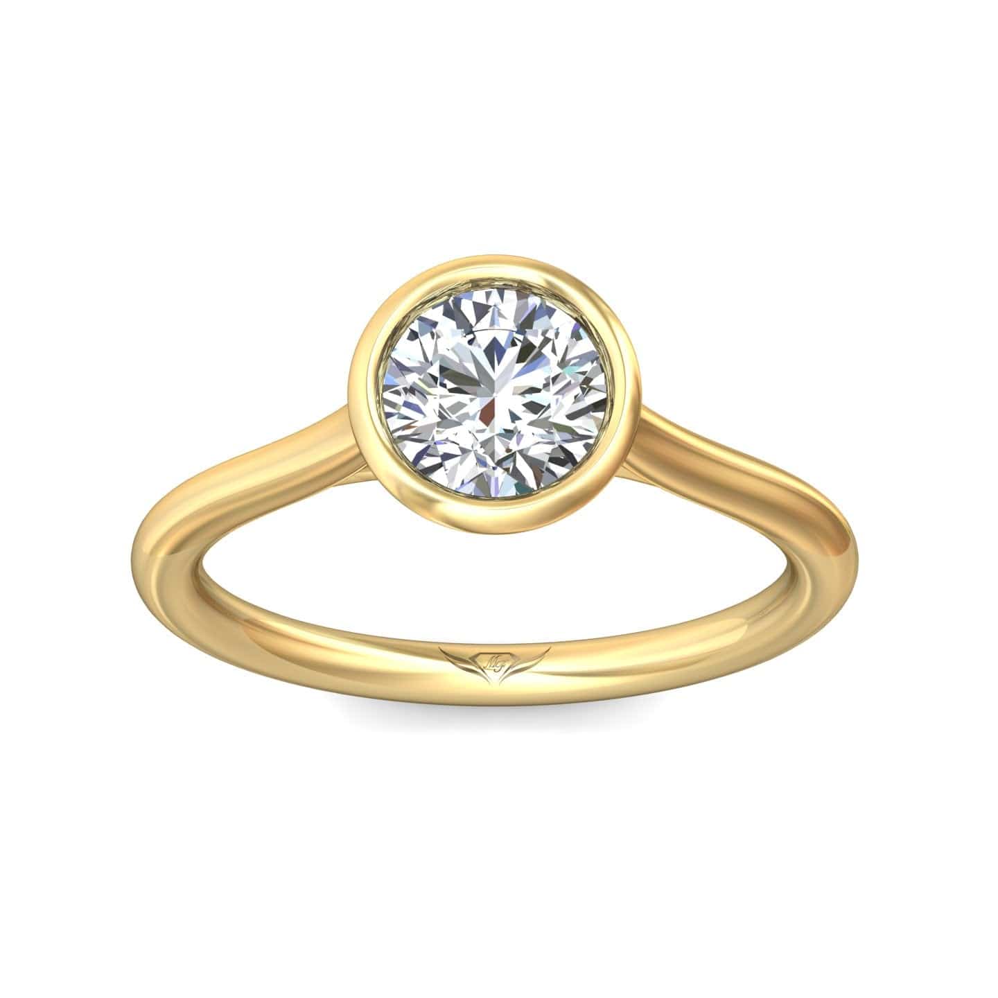 18K Yellow Gold Bezel Set Round Diamond Engagement Ring