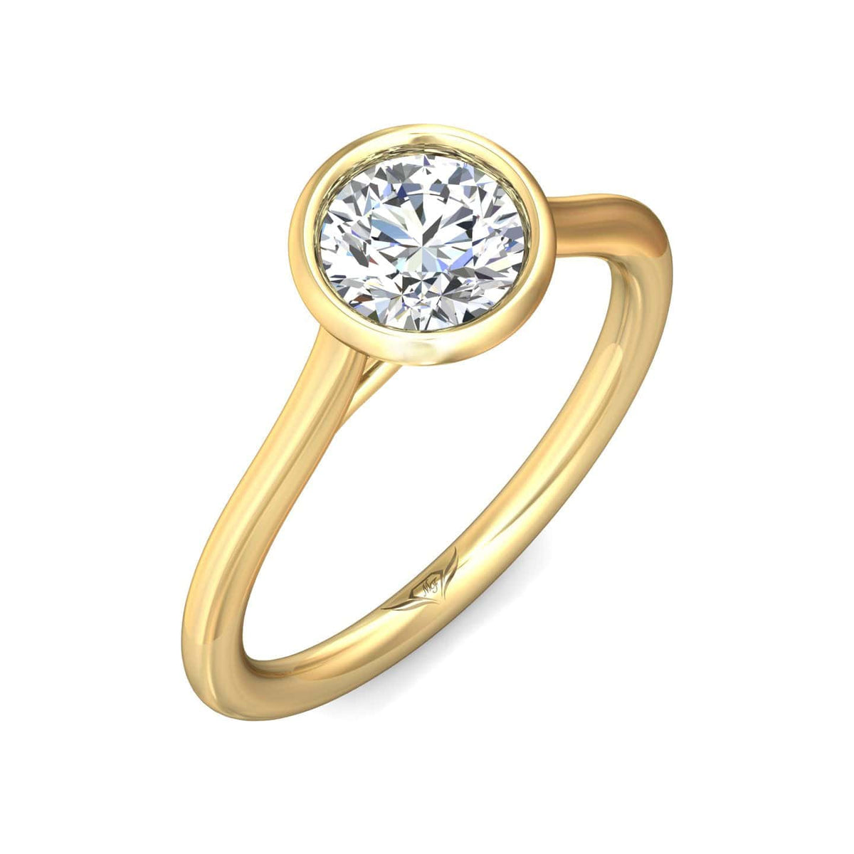 18K Yellow Gold Bezel Set Round Diamond Engagement Ring