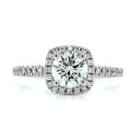 18K White Gold Diamond Cushion Halo Engagement Ring