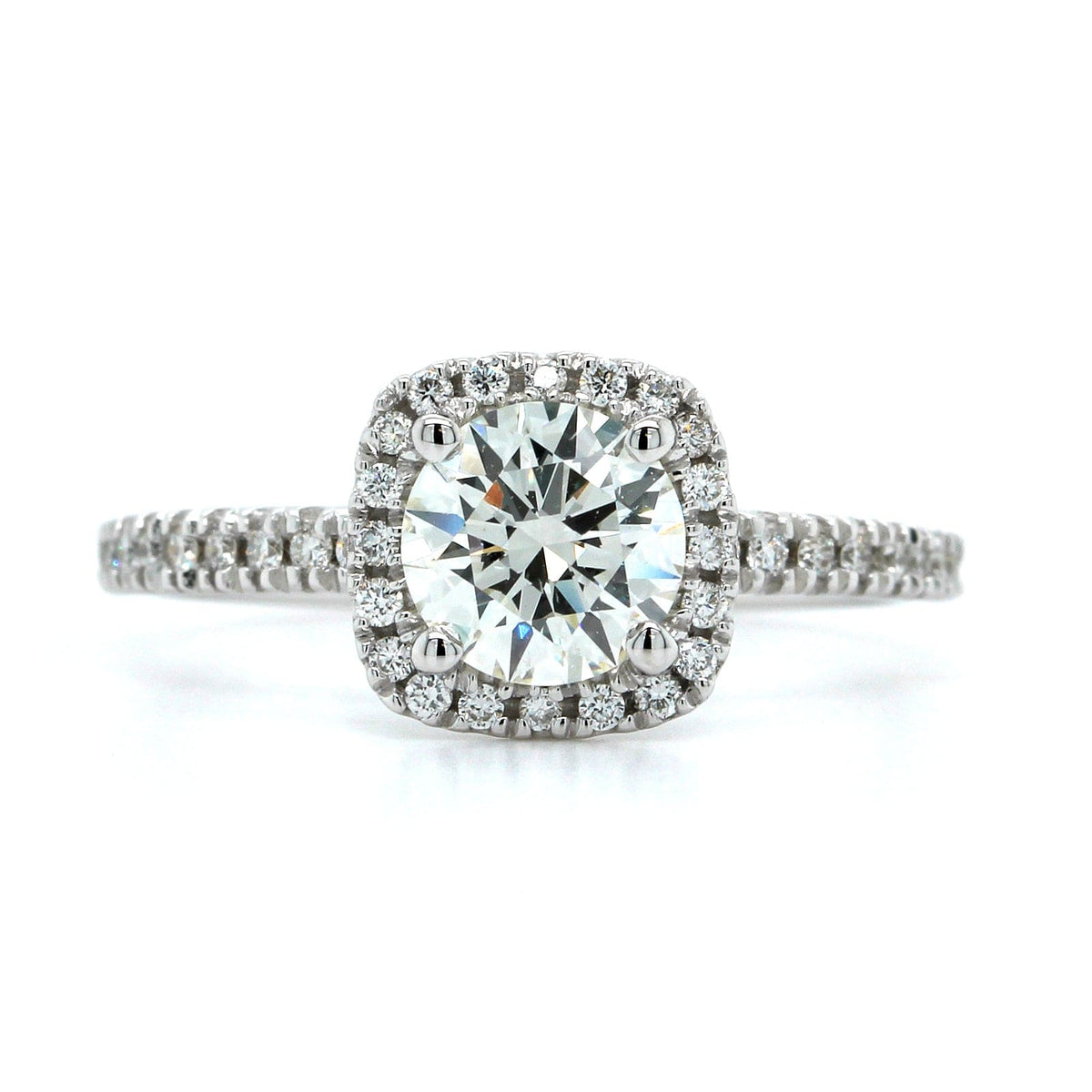 18K White Gold Diamond Cushion Halo Engagement Ring