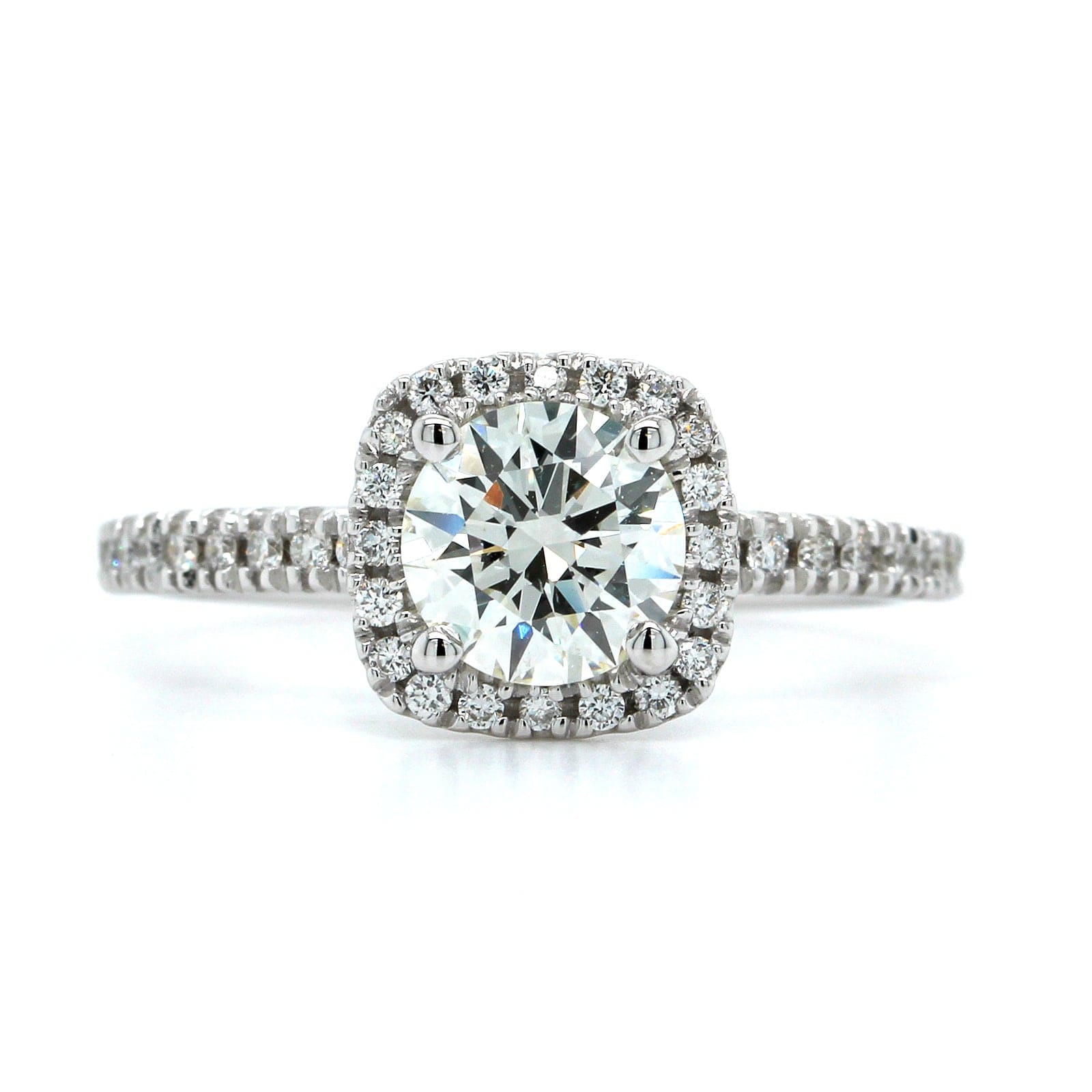 18K White Gold Diamond Cushion Halo Engagement Ring