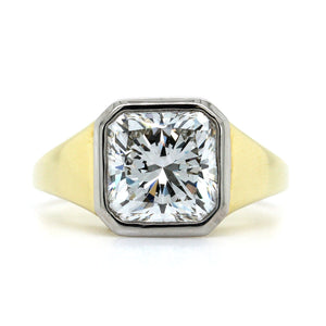 18K Yellow Gold and Platinum Radiant Diamond Engagement Ring