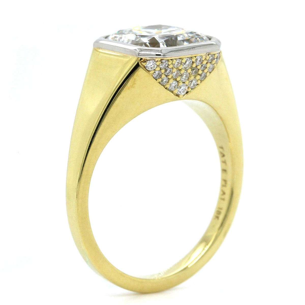 18K Yellow Gold and Platinum Radiant Diamond Engagement Ring