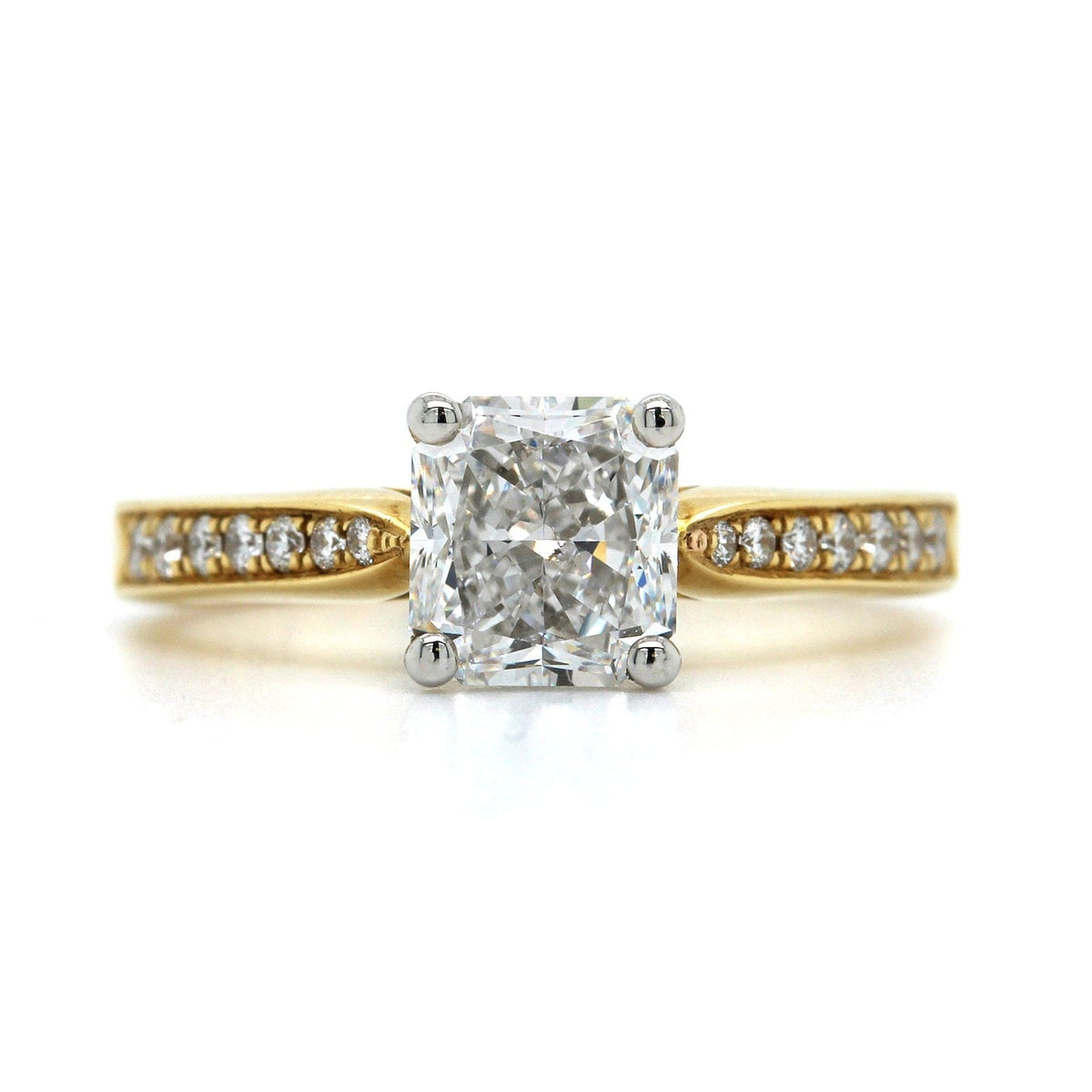 18K Yellow Gold and Platinum Radiant Cut Diamond Engagement Ring
