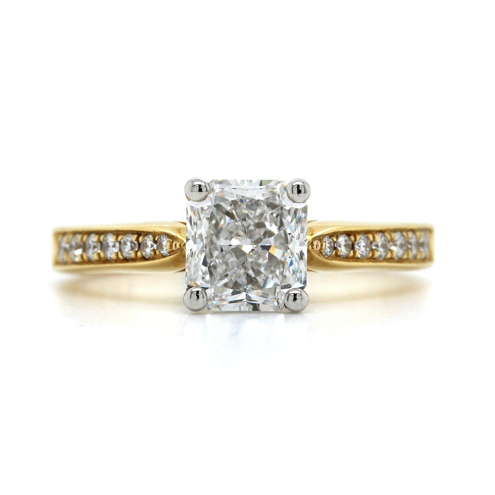 18K Yellow Gold and Platinum Radiant Cut Diamond Engagement Ring