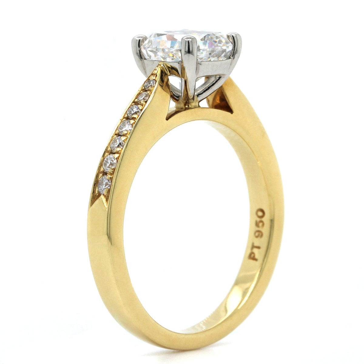 18K Yellow Gold and Platinum Radiant Cut Diamond Engagement Ring