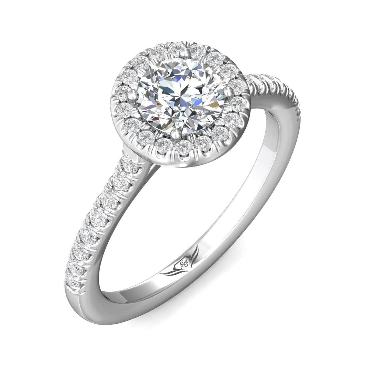 18K White Gold Diamond with Micro Pave Halo Engagement Ring