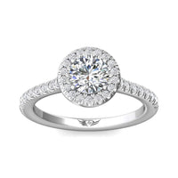 18K White Gold Diamond with Micro Pave Halo Engagement Ring