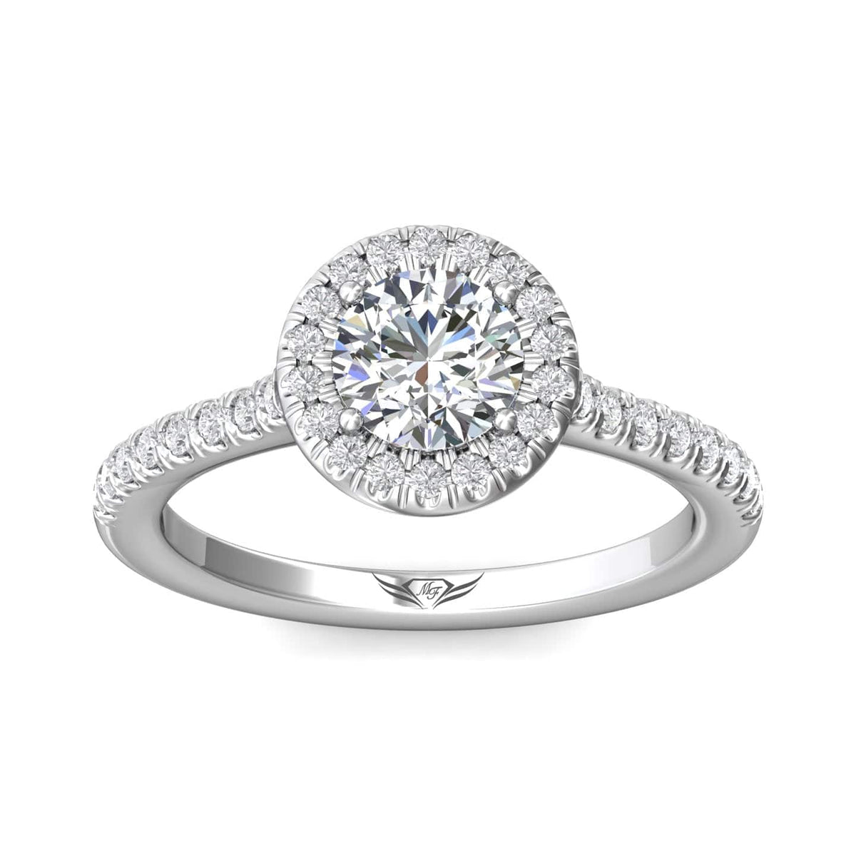 Platinum Diamond with Micro Pave Halo Engagement Ring