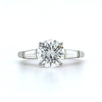 Platinum Round Diamond with Baguette Sides Engagement Ring