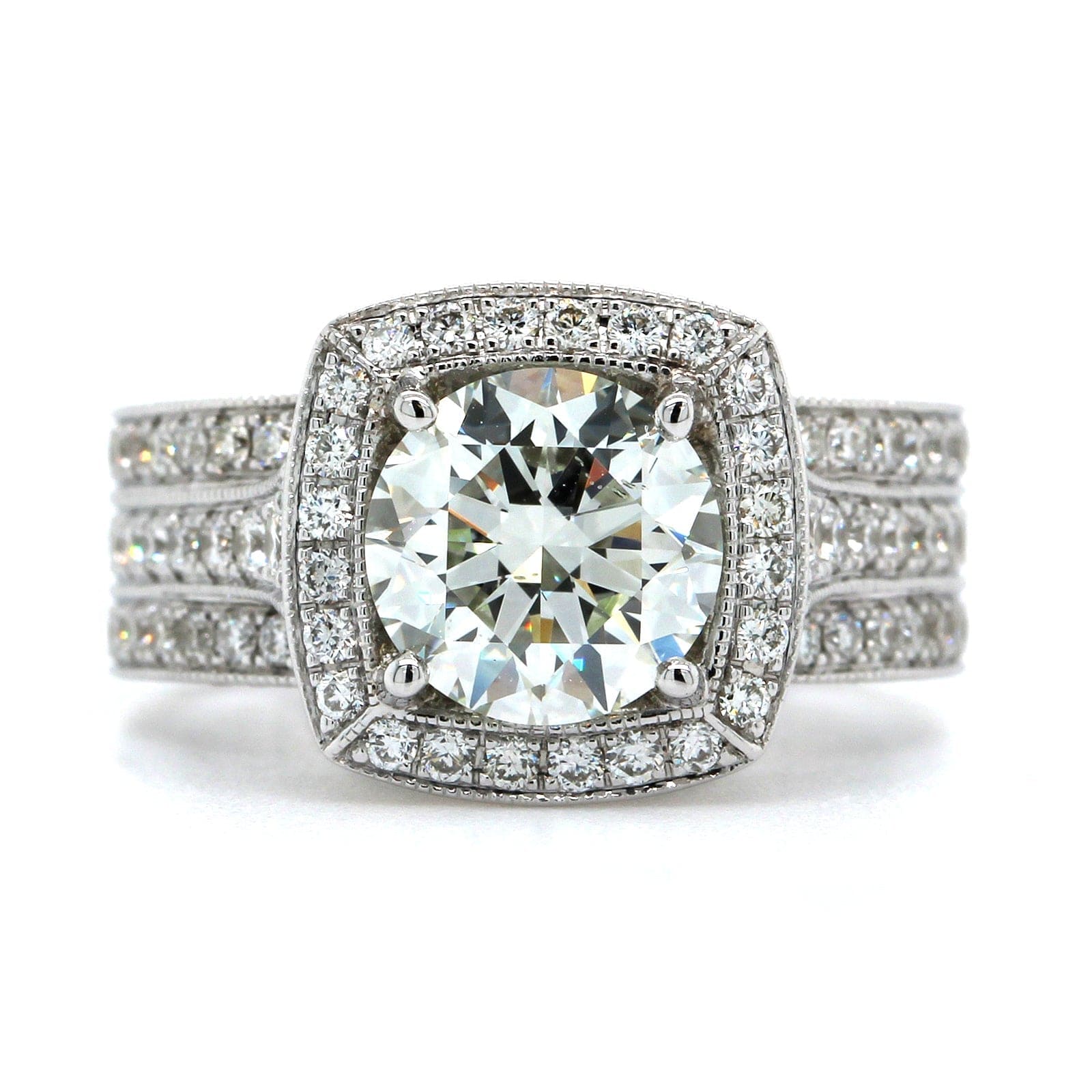 14K White Gold Diamond Cushion Halo Engagement Ring, 14k white gold, Long's Jewelers