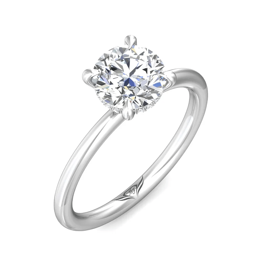 Platinum Round Diamond with Diamond Hidden Halo Engagement Ring