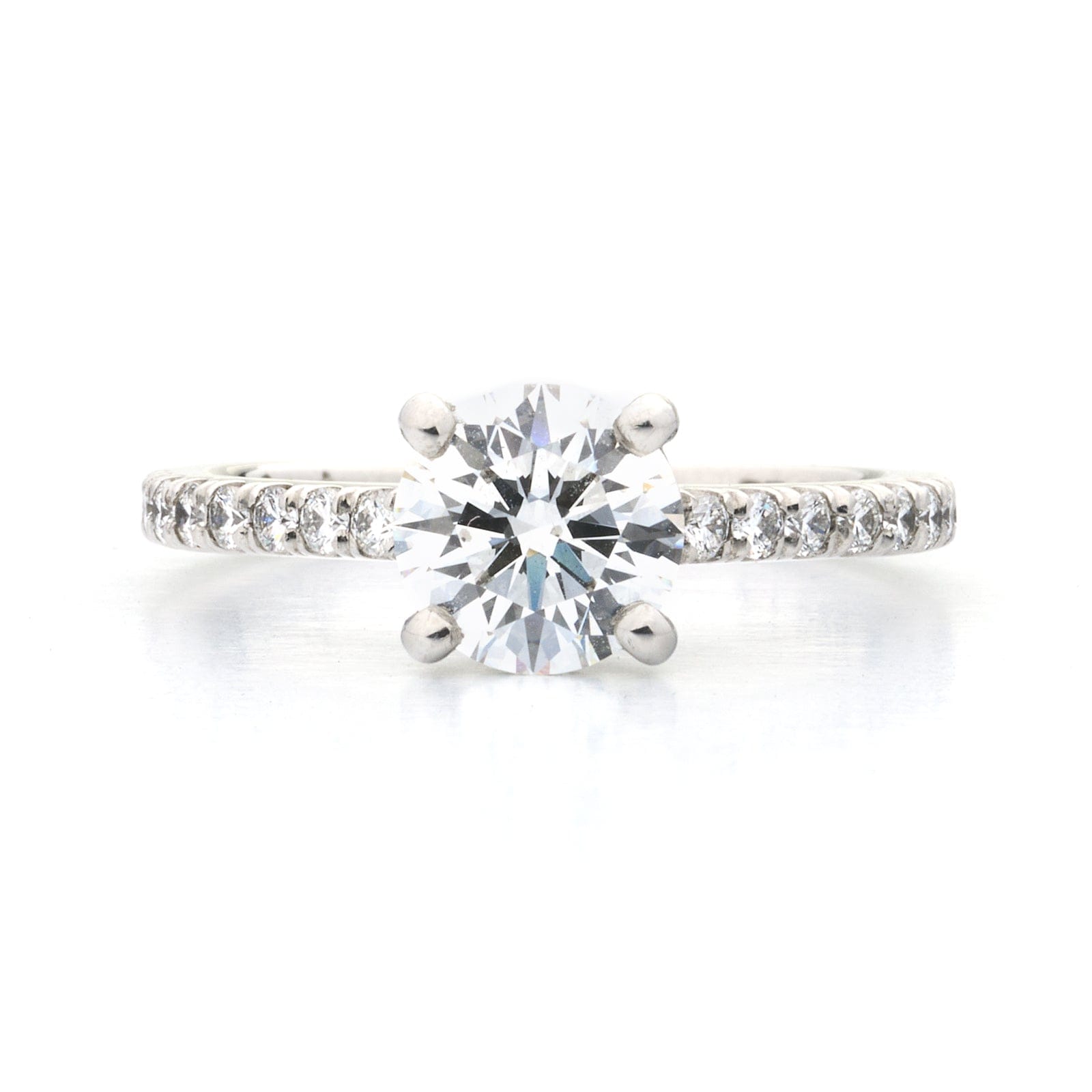Platinum Round Diamond Pave Sides Engagement Ring