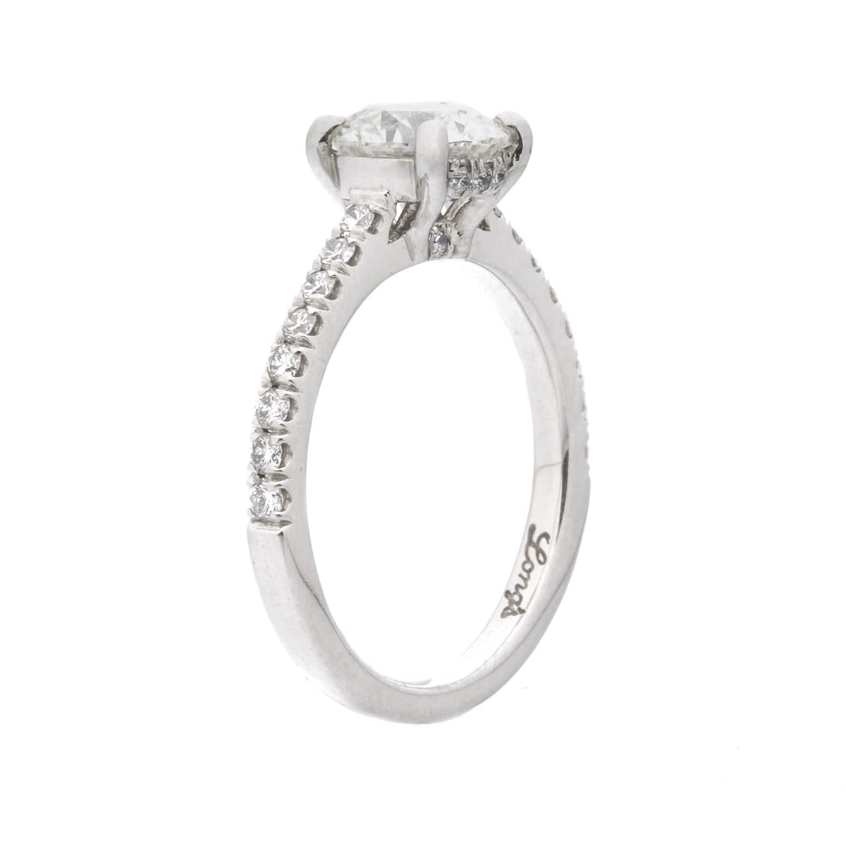 Platinum Round Diamond Pave Sides Engagement Ring