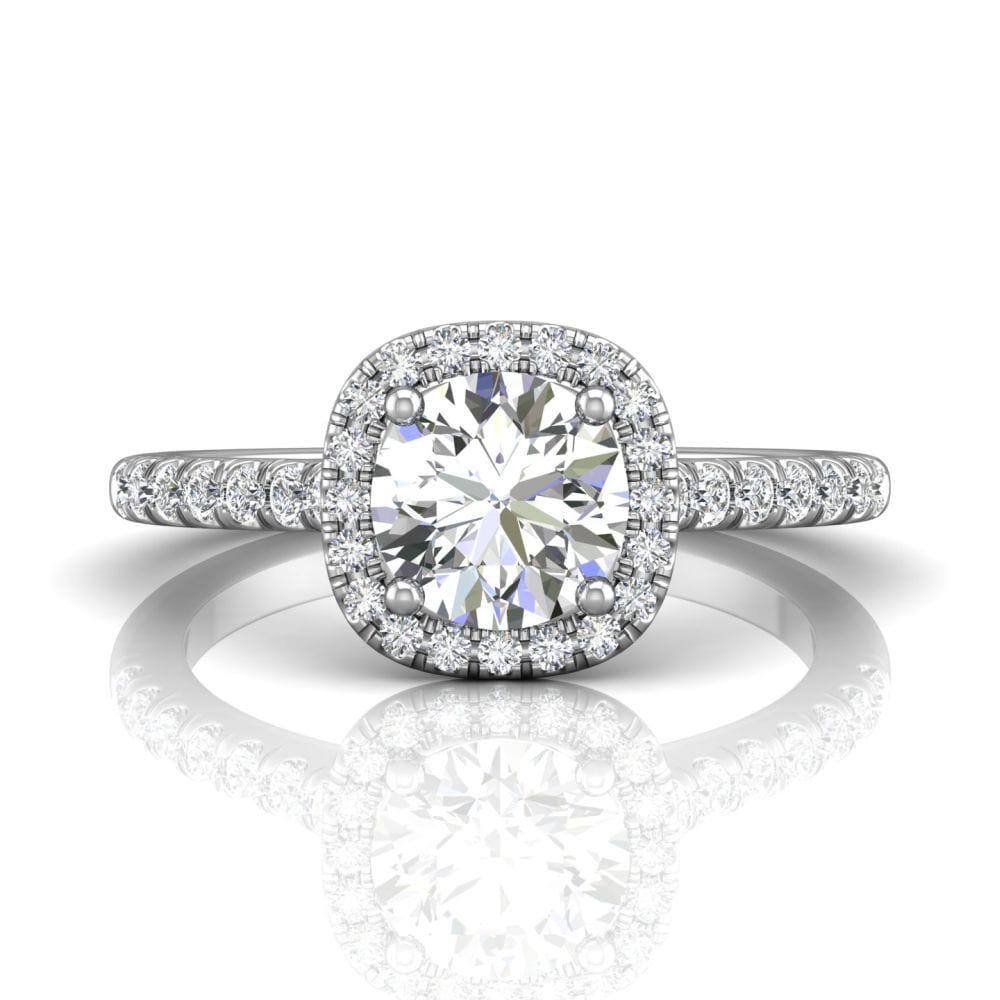 18K White Gold Halo Micro-Pave Engagement Ring