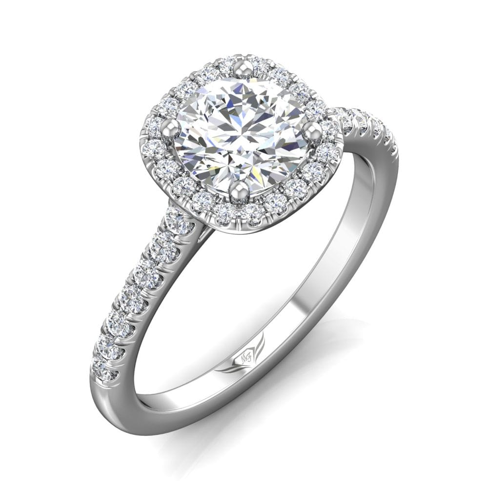 18K White Gold Halo Micro-Pave Engagement Ring